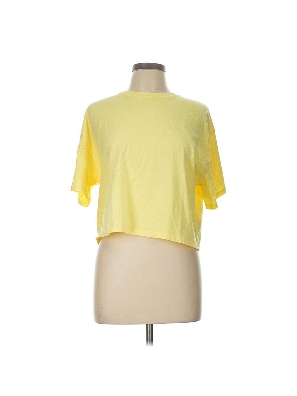90s Perfectwhitetea Women's Yellow Crop T-Shirt Size L Relaxed Fit Short Sleeve